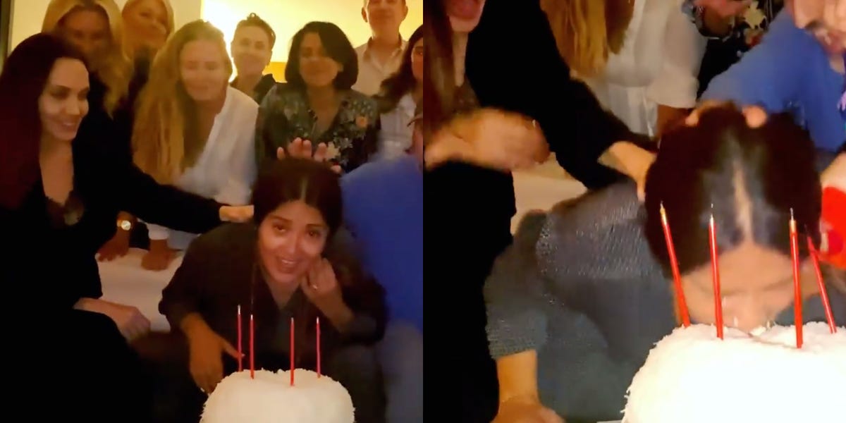 Angelina Jolie Pushed Salma Hayek's Face into a Birthday Cake 1 Angelina Jolie Pushed Salma Hayek's Face into a Birthday Cake