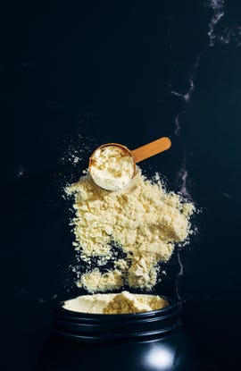 vanilla flavored protein shake. supplement for fitness and bodybuilding athletes.