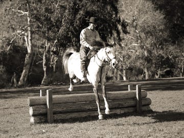 Ranch manager Preston Dyer rides Zamal at the ranch now known as Hearst San Simeon Arabians. Zamal was one of the 14 Arabian imports.