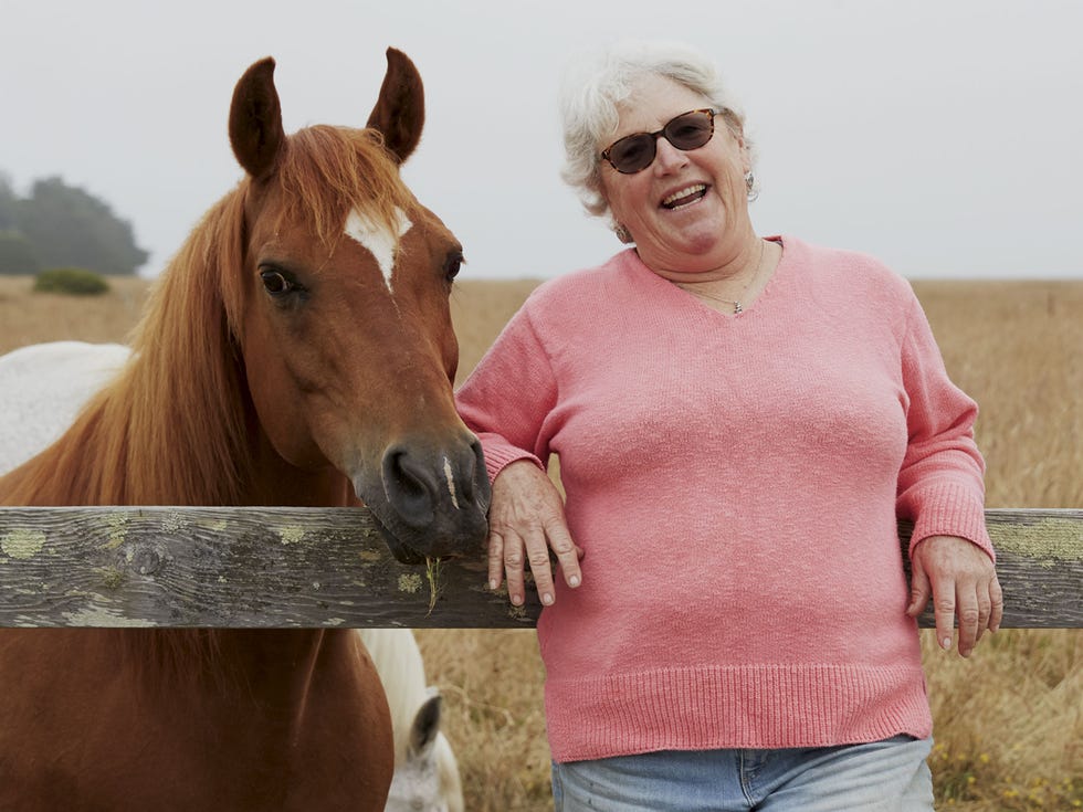 Sally Peacock, owner of the Vanishing Point Ranch in Bolinas, and friends.