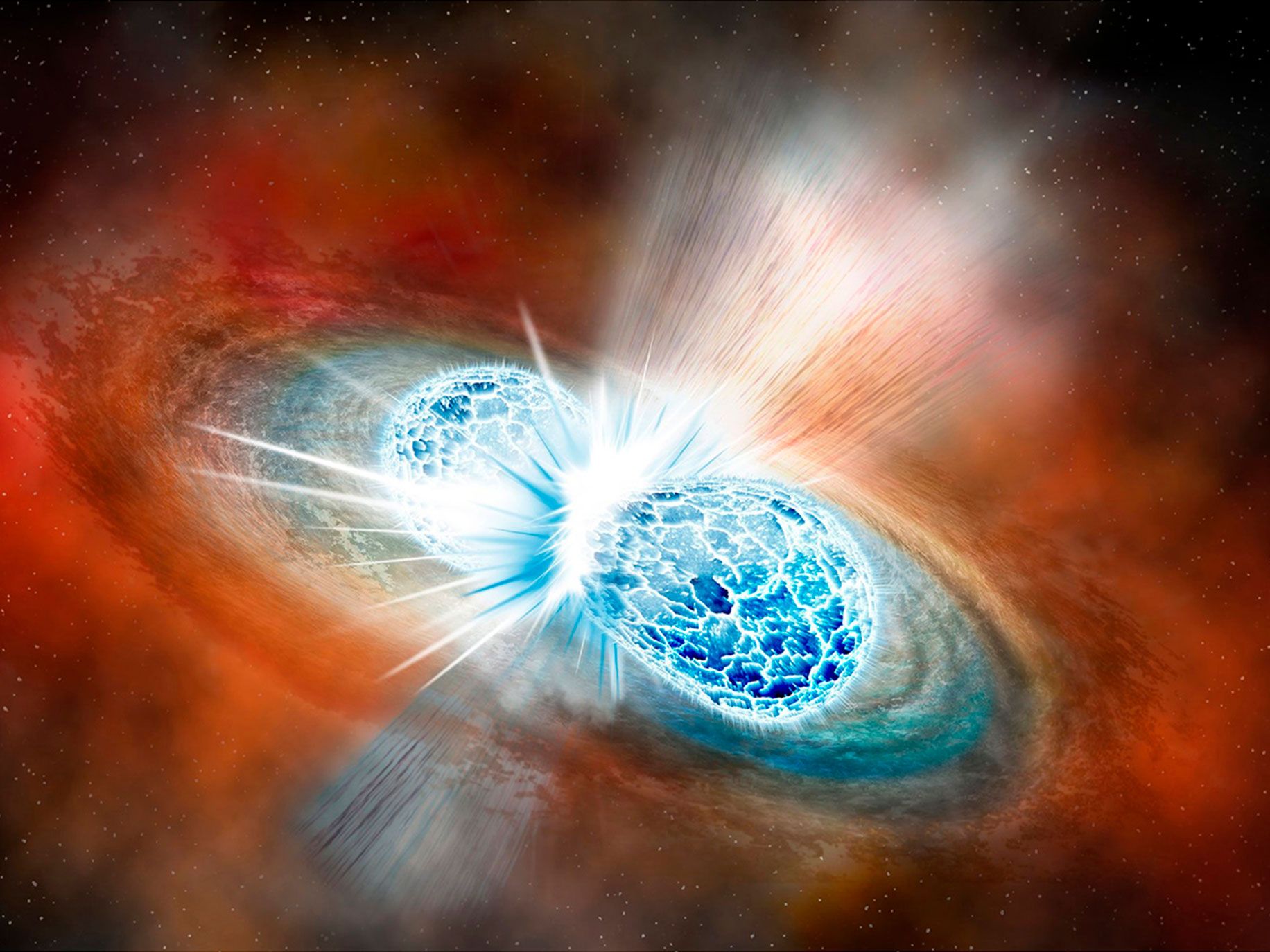 An artist’s rendering of the merger of two neutron stars from Aug. 17.