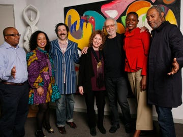 Left to right: Robert O'Hara, Courtney Bryan, Michael Rakowitz, Lani Hall Alpert, Herb Alpert, Okwui Okpokwasili and Arthur Jafa