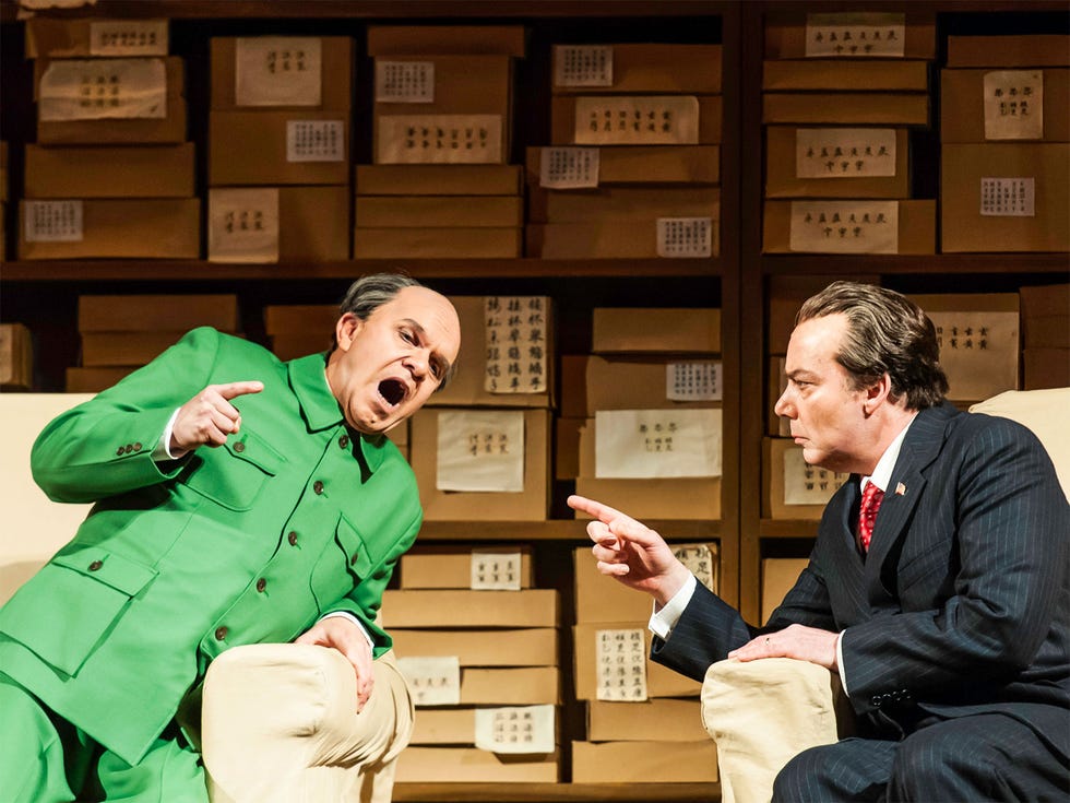 American tenor Robert Brubaker (as Mao Tse-tung) (left) and baritone James Maddalena (as Richard Nixon) perform in a revival of Adams’ “Nixon in China” in New York in 2011.