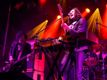 Chicano Batman’s guitarist and singer Bardo Martinez (right) rocks a Florida crowd earlier this year with the band’s potent blend of garage rock, psychedelia and Latin sounds.