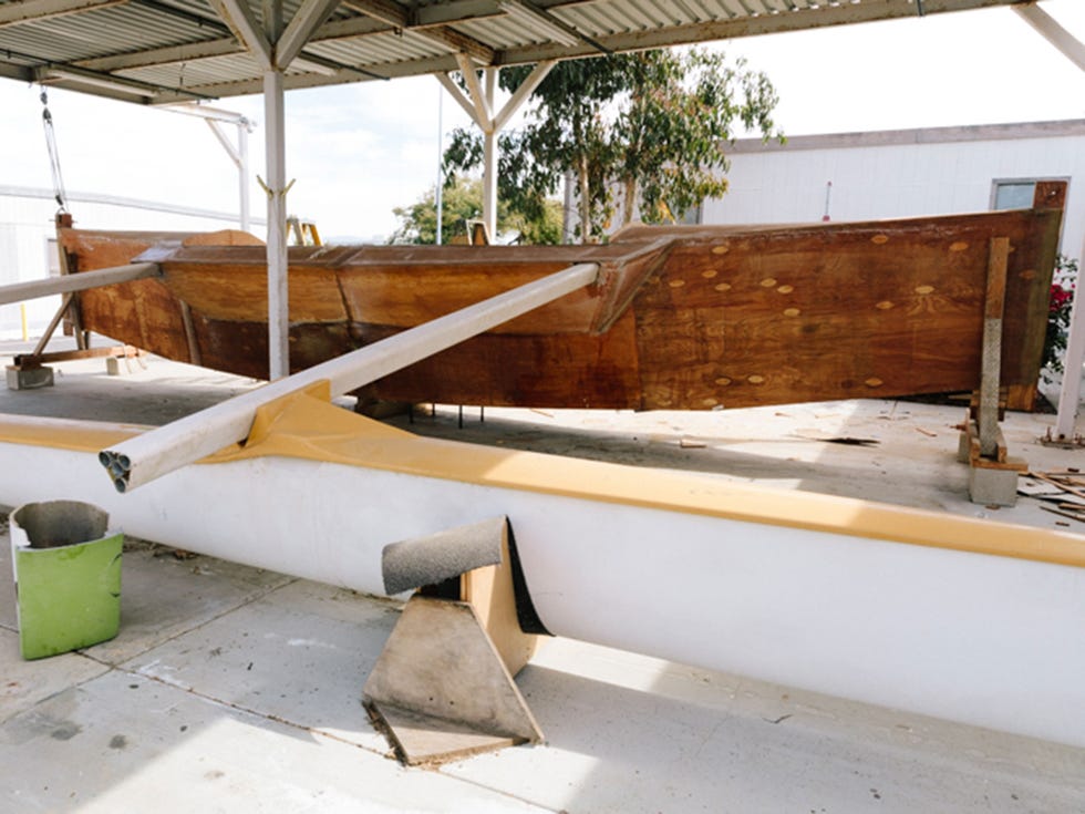 UC Irvine professor Simon Penny is building a replica of a proa, a Micronesian outrigger boat, to demonstrate the sophistication of Micronesian boatbuilding and seafaring.
