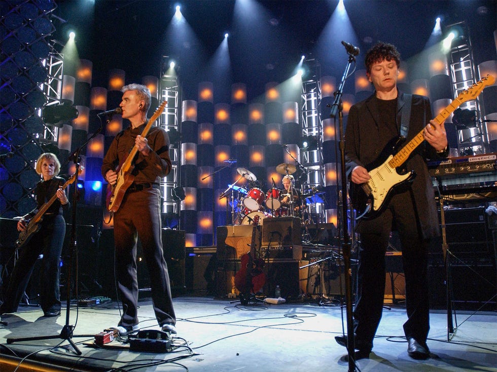 The Talking Heads reunited for the 2002 Rock and Roll Hall of Fame induction ceremony in New York. From left, Tina Weymouth, David Byrne, Chris Frantz and Jerry Harrison.