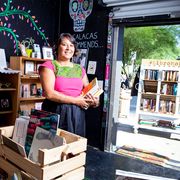 Sarah Rafael Garcia’s LibroMobile bookstore has evolved from its original home on a planter cart into a location in a storage unit in downtown Santa Ana. The store specializes in Spanish-language and Latin American literature and history books.