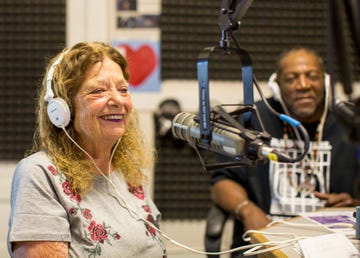 "Radio Jail" host host Eugenie Steinman on the air with Randall Cole.