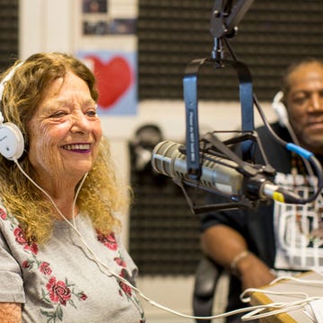 ATA110818radio Img01 "Radio Jail" host host Eugenie Steinman on the air with Randall Cole.
