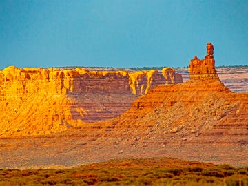 A sandstone tower in the Valley of the Gods, with Cedar Mesa in the background. President Trump’s executive order removed both areas from the Bears Ears National Monument.