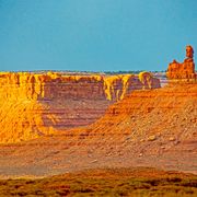 A sandstone tower in the Valley of the Gods, with Cedar Mesa in the background. President Trump’s executive order removed both areas from the Bears Ears National Monument.