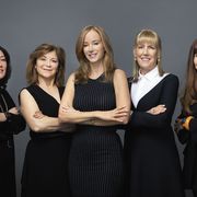 Author Julian Guthrie (center) with the Alpha Girls. From left: Theresia Gouw, Mary Jane Elmore, Sonja Hoel, and Magdalena Yesil