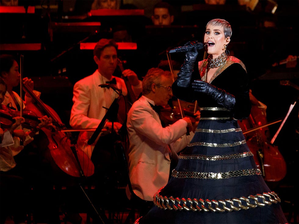 Singer Katy Perry was one of several pop stars who performed at the L.A. Philharmonic’s ‘’Celebrate LA!’’ concert at the Hollywood Bowl in Los Angeles.