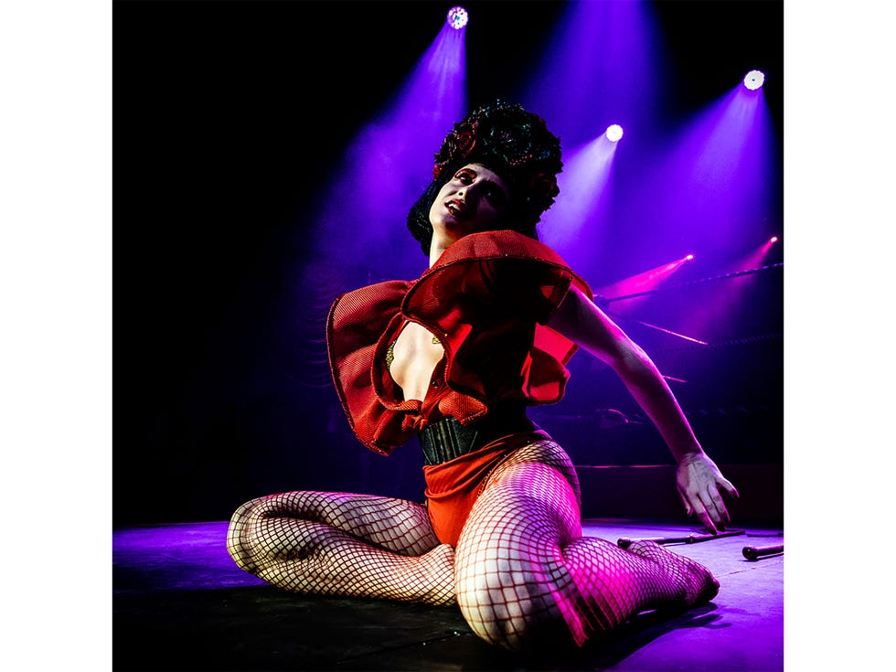 tosca, after releasing her double whips, during a performance at lucha vavoom in los angeles
