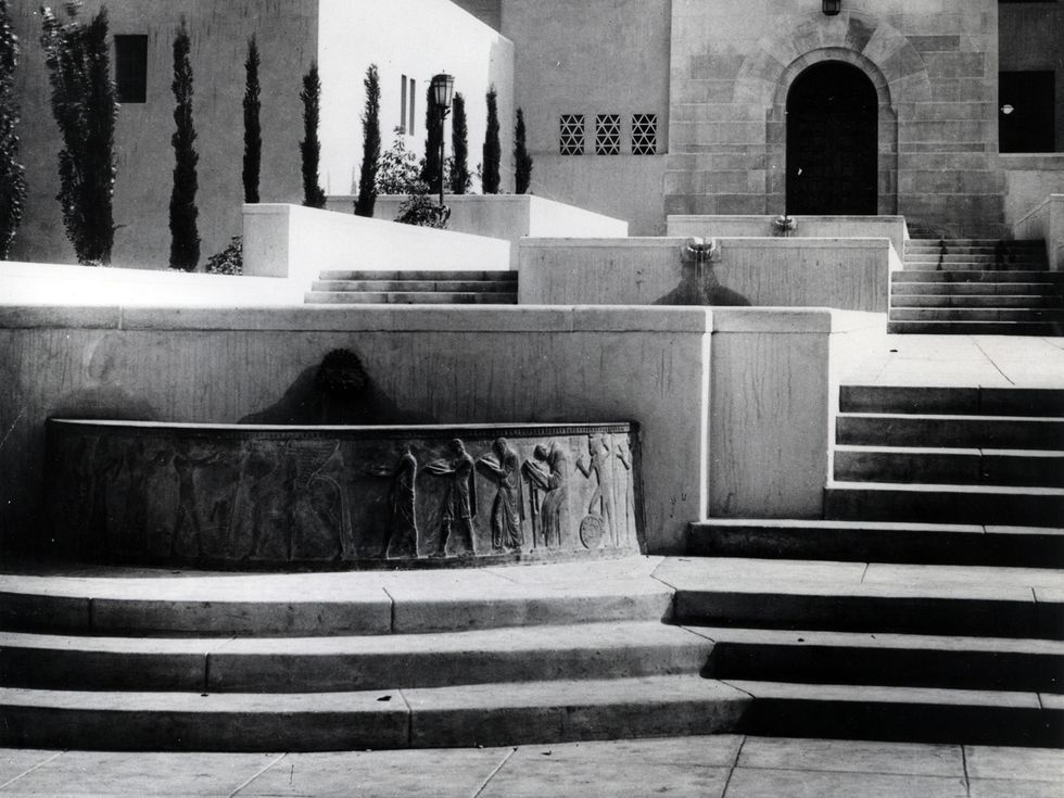 The Well of the Scribes before it was removed from the outside of the Los Angeles Public Library.