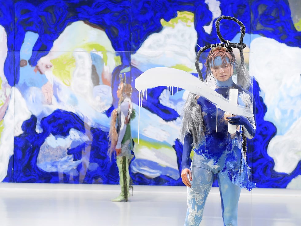Bolivian American artist Donna Huanca often utilizes models to move through an installation. A view from her show Cell Echo at Yuz Museum in Shanghai, 2018.
