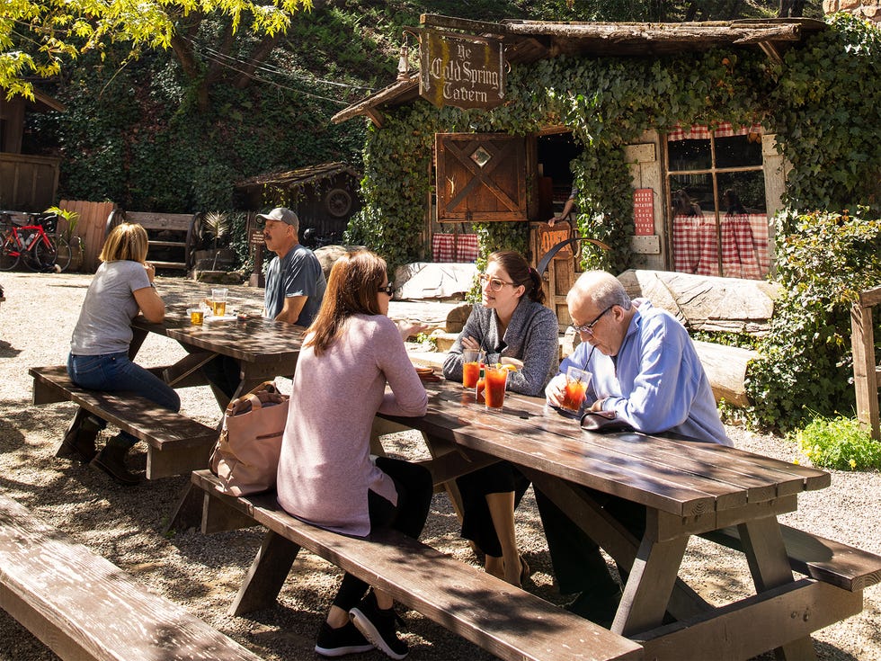 Outside picnic tables are well suited for the temperate climate.