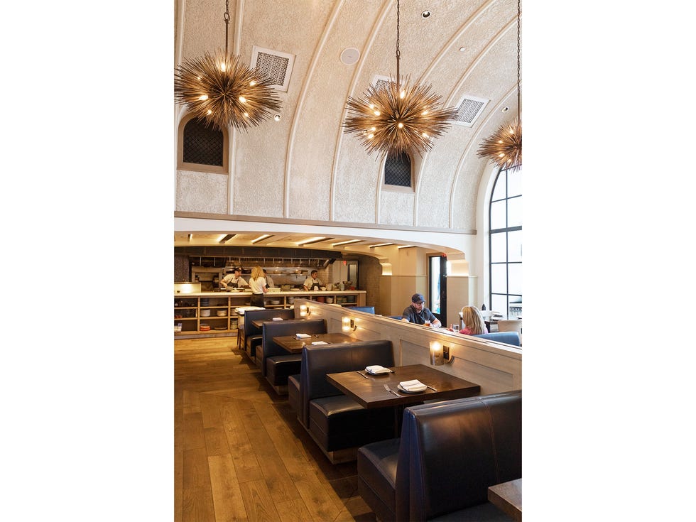 The casual dining room of this must-visit restaurant.