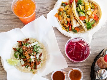 Tasty tacos from El Bajio, top to bottom: fish and al pastor.