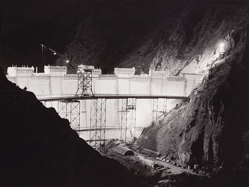 Monticello Dam by Dorothea Lange showcases the unfinished Monticello Dam at night, when it seemed to glow with malevolent light.
