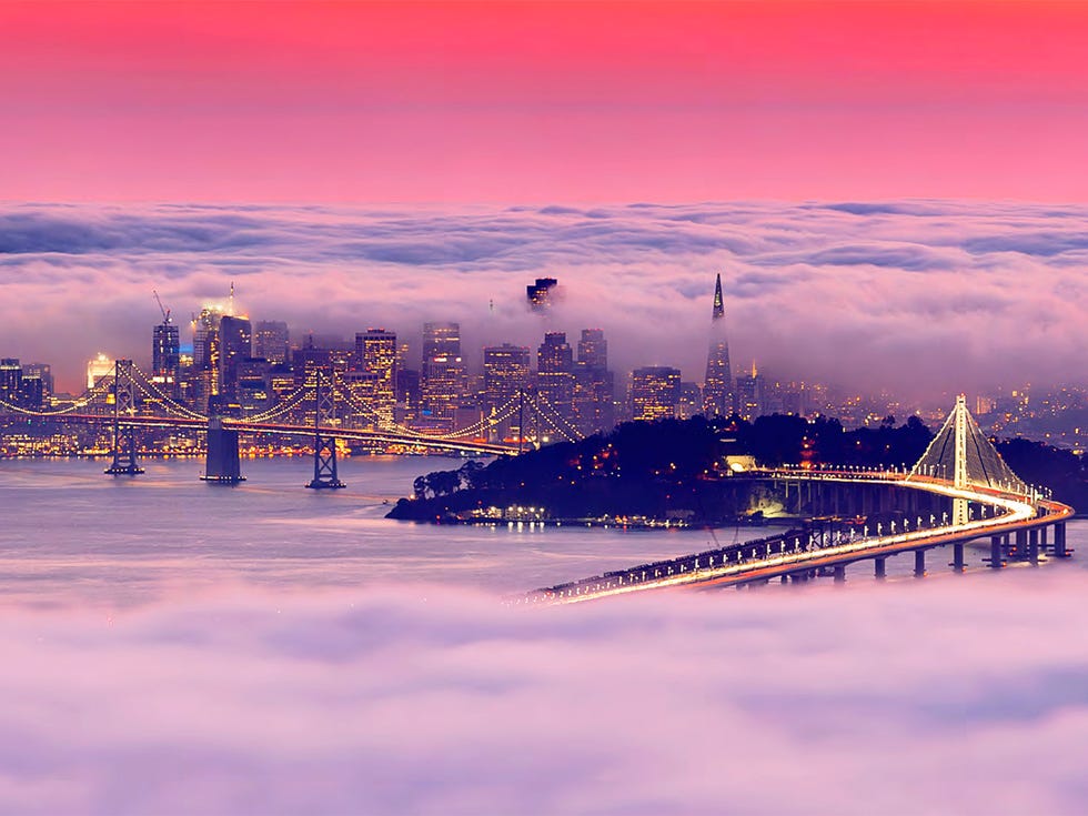 A sunset “fog sandwich” engulfs the City by the Bay at dusk in this photograph from San Francisco on Instagram.