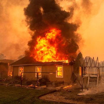 a home burns at a vineyard during the kincade fire near geyserville, california on october 24, 2019   fast moving wildfire roared through california wine country early thursday, as authorities warned of the imminent danger of more fires across much of the golden state the kincade fire in sonoma county kicked up wednesday night, quickly growing from a blaze of a few hundred acres into an uncontained 10,000 acre 4,000 hectare inferno, california fire and law enforcement officials said