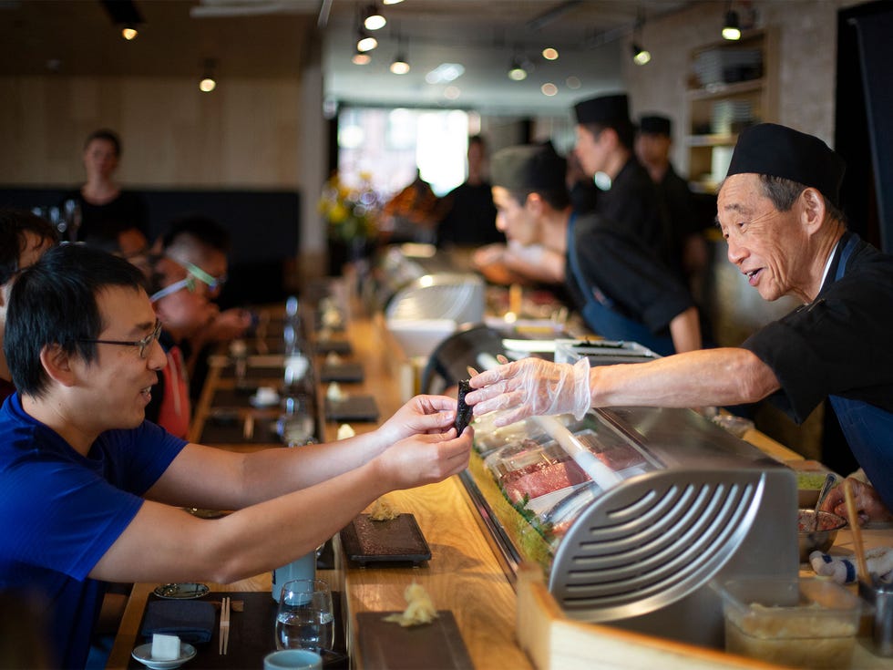 Shiro Kashiba presides over his corner of the sushi bar.