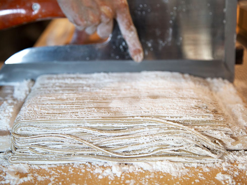 Soma hand-cuts fresh soba noodles.