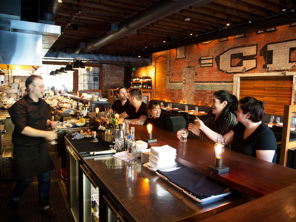 Exposed old brick walls provide a contrast to thoroughly modern dishes.