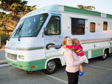 One Starfish founder Tia Fechter and her daughter on a visit to the organization’s safe-parking site in Marina, California.
