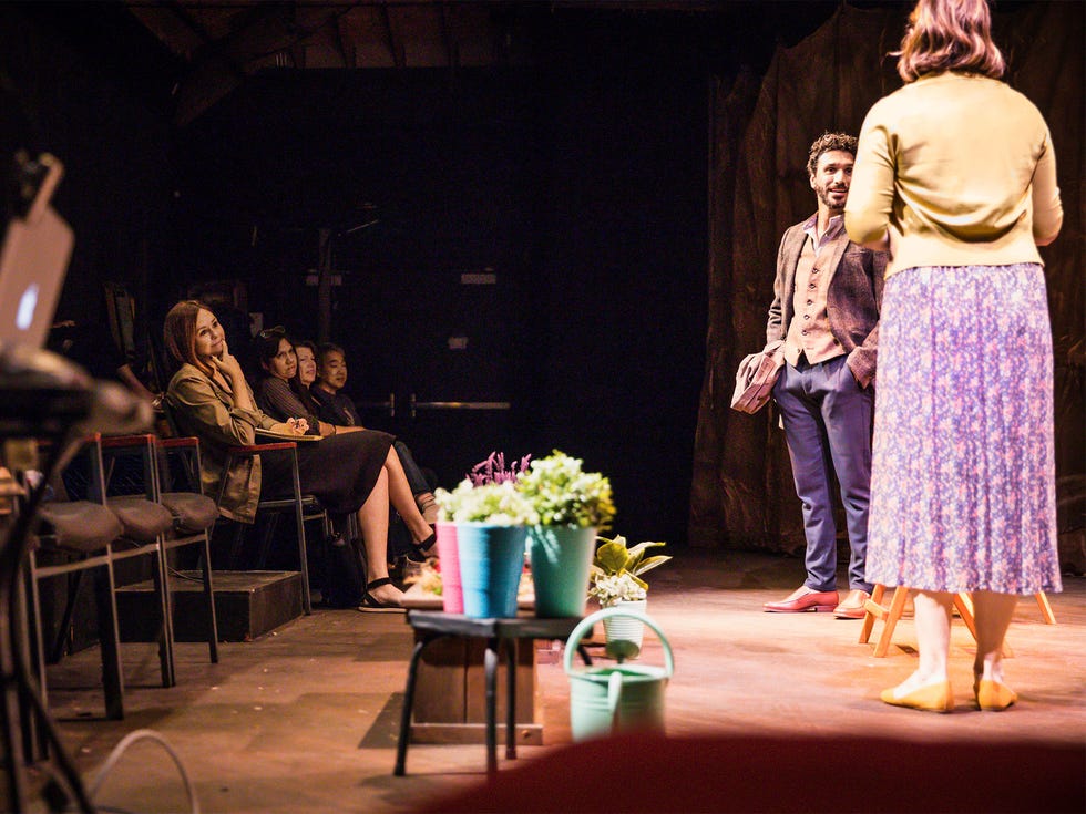 playwright bekah brunstetter at a rehearsal for her work miss lilly gets boned at the electric lodge theater in venice, california