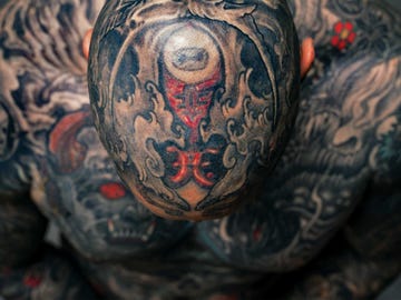 Yallzee’s body features pieces by more than 150 artists. “I love all my tattoo work, from the biggest ones to the smallest,” he says. “It’s my journey.” He appears in All of Me Is Illustrated.