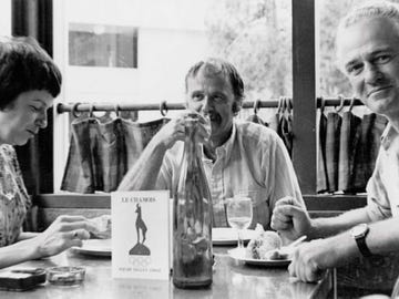 An informal get-together among participants at the first Community of Writers, in 1970. From left: Marilyn Hill (UC Extension), Oakley Hall, and Blair Fuller. The Community of Writers marks its 50th anniversary this year.
