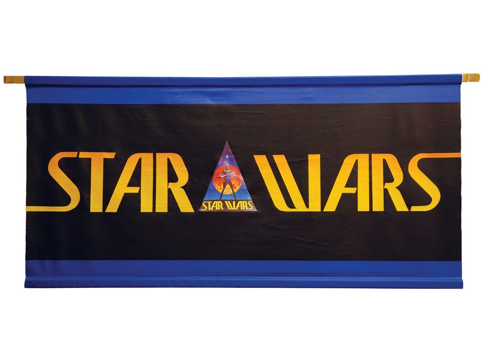 this flag flew at comic con the year before the first film’s release to drum up excitement among sci fi fans its lean typography would yield to a fatter, more fluid design starkiller, the warrior in the triangle, would eventually morph into luke skywalker