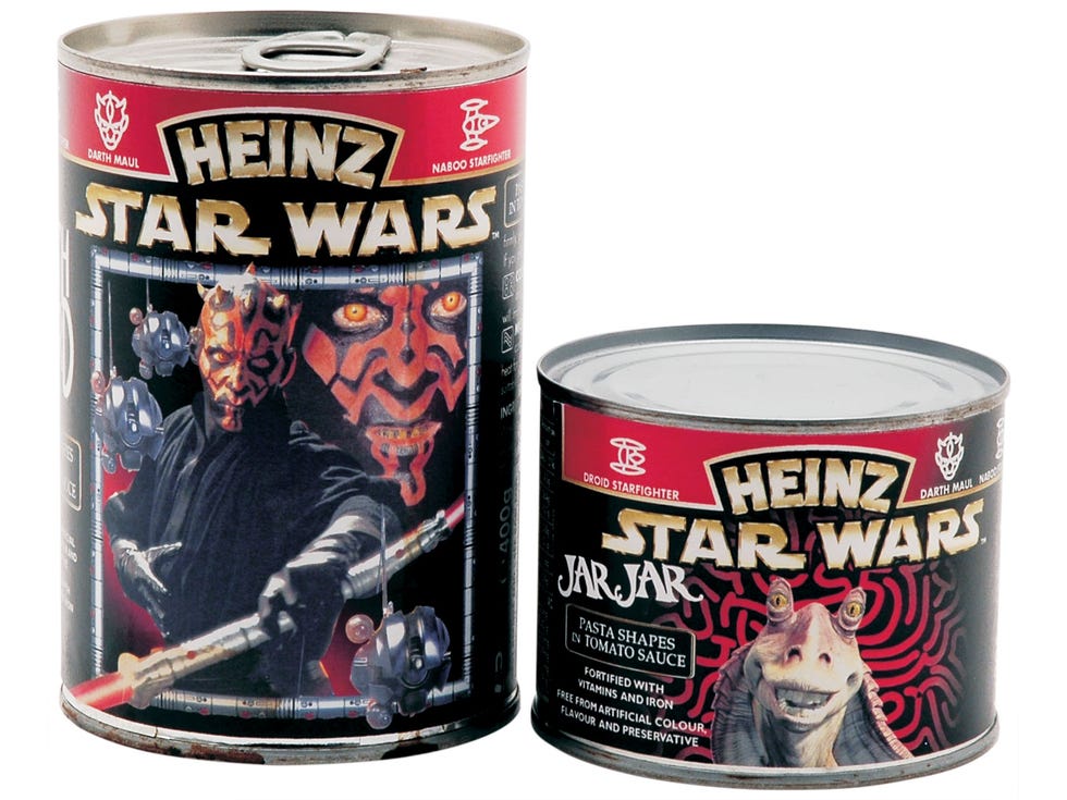 Sansweet admits he lacked the intestinal fortitude to sample Heinz Star Wars pasta bits in tomato sauce.