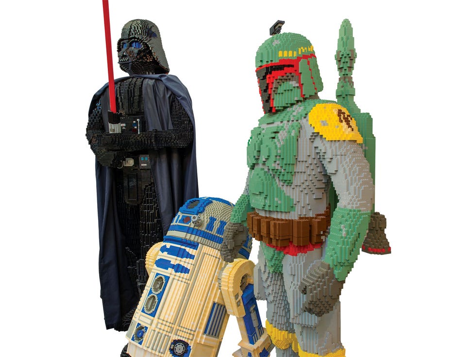 FAO Schwarz originally priced these life-size limited-edition Darth Vader and Boba Fett Lego sculptures at $10,000 apiece. Sansweet scooped them up at an 80 percent discount as the retailer slid toward insolvency. A friend located the Lego R2-D2—once part of the window display at FAO Schwarz Orlando—on Craigslist.
