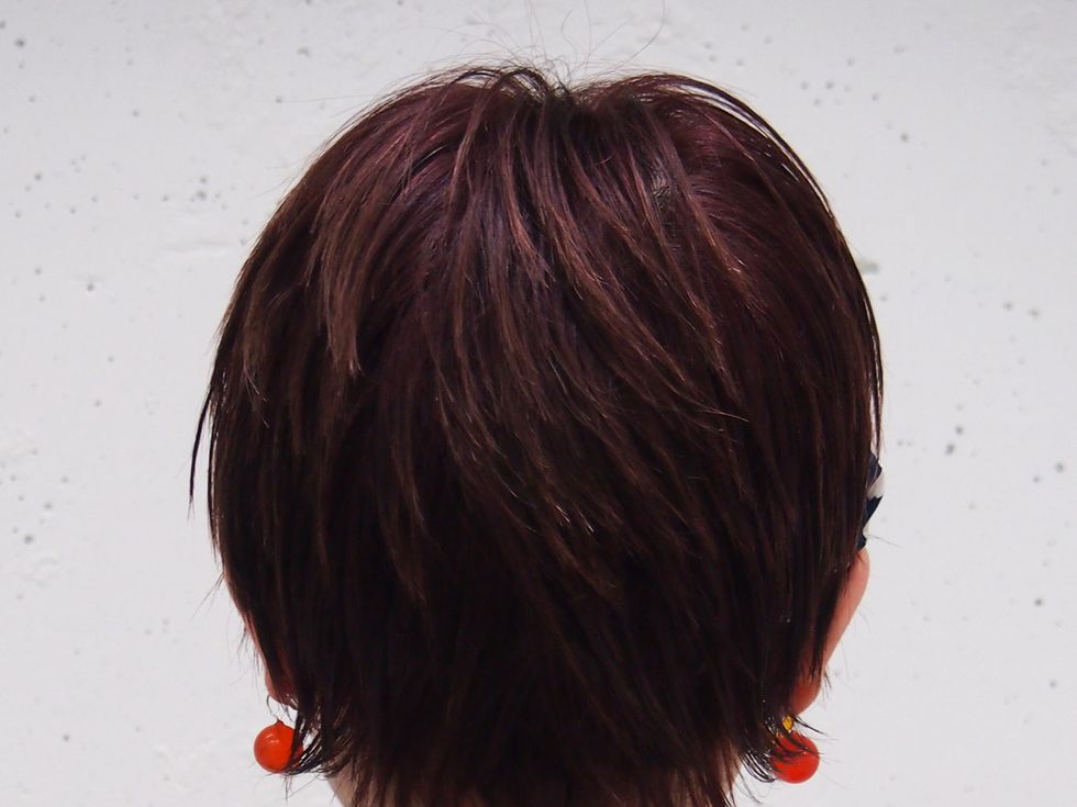 Hairstyle, Chin, Red, Shoulder, Style, Bangs, Maroon, Carmine, Neck, Colorfulness, 