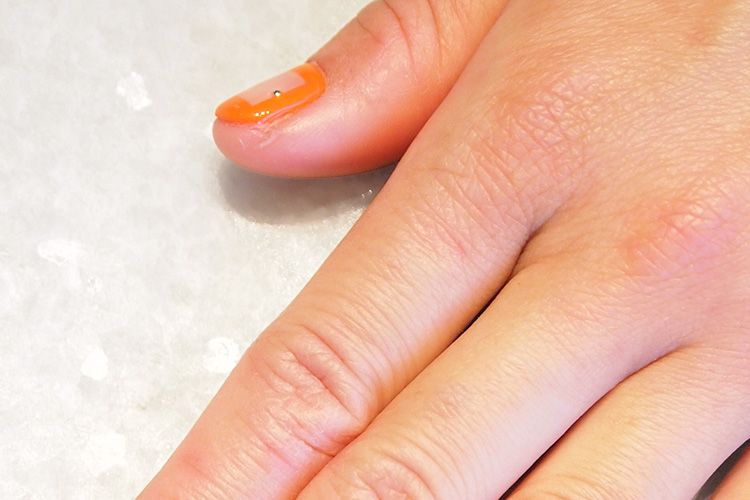 Finger, Skin, Nail care, Nail, Nail polish, Orange, Manicure, Pink, Toe, Peach, 