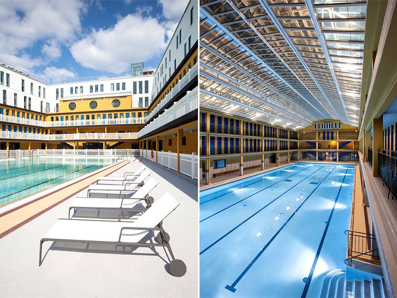 Swimming pool, Floor, Composite material, Engineering, Daylighting, Symmetry, Leisure centre, Steel, Commercial building, Hotel, 