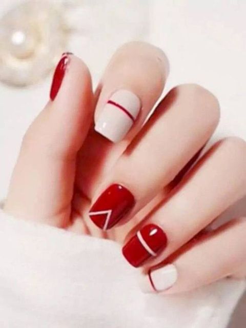 Nail polish, Manicure, Nail, Nail care, Finger, Red, Cosmetics, Skin, Hand, Service, 
