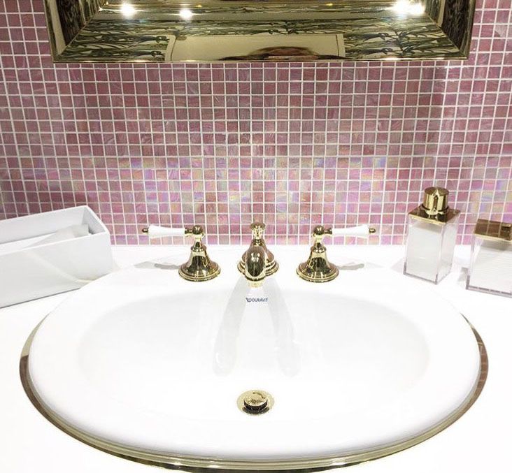 Plumbing fixture, Bathroom sink, Interior design, Architecture, Property, Room, Wall, Tap, Purple, Fluid, 