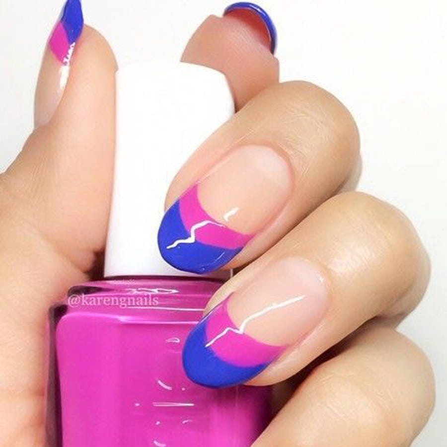 Liquid, Blue, Finger, Fluid, Skin, Nail, Nail care, Red, Nail polish, Purple, 