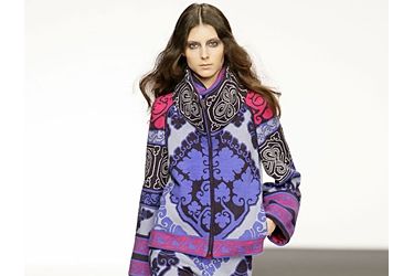 Clothing, Leg, Sleeve, Shoulder, Joint, Outerwear, Fashion show, Style, Purple, Magenta, 