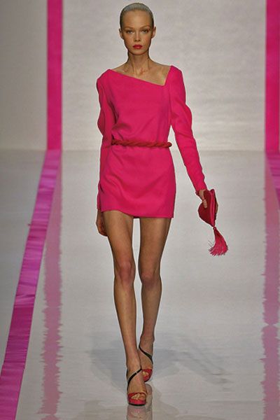 Leg, Human leg, Shoulder, Dress, Joint, Fashion show, Magenta, Red, Pink, One-piece garment, 