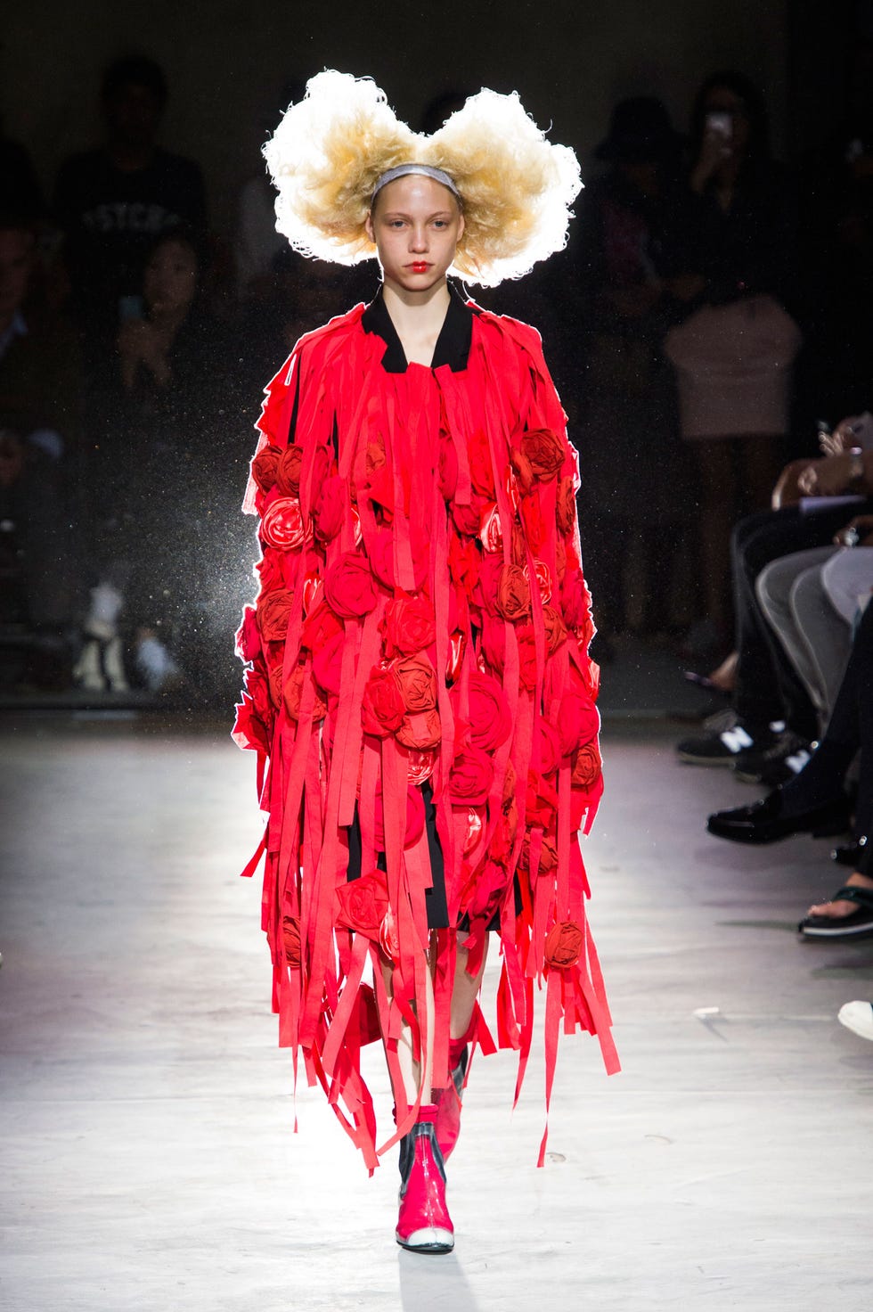 Fashion show, Runway, Red, Winter, Style, Fashion model, Dress, Costume design, Fashion, Model, 