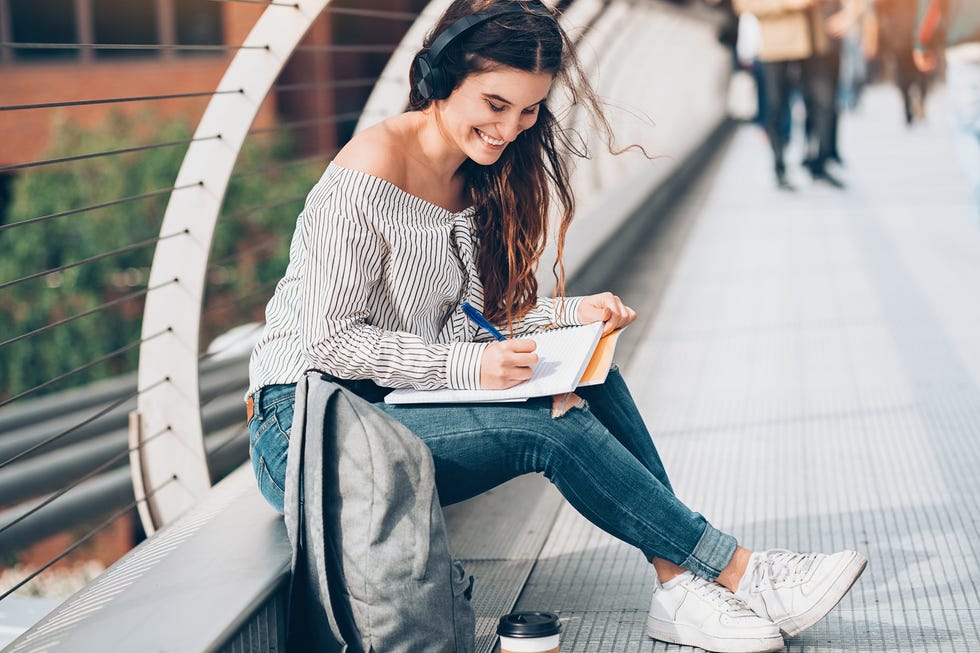 Denim, Sitting, Jeans, Style, Street fashion, Bag, Fashion, Travel, Snapshot, Long hair, 