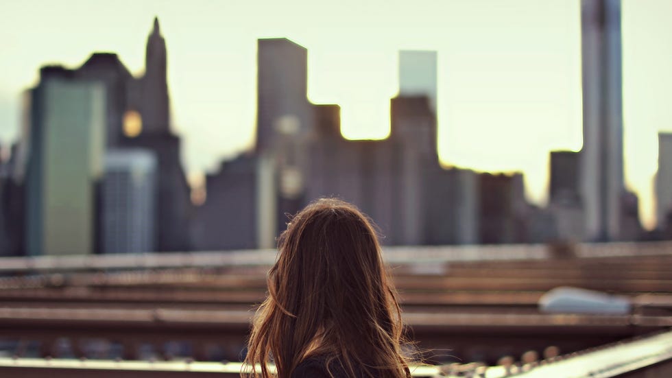 Brown, Hairstyle, Metropolis, City, Urban area, Metropolitan area, Cityscape, Light, Back, Long hair, 