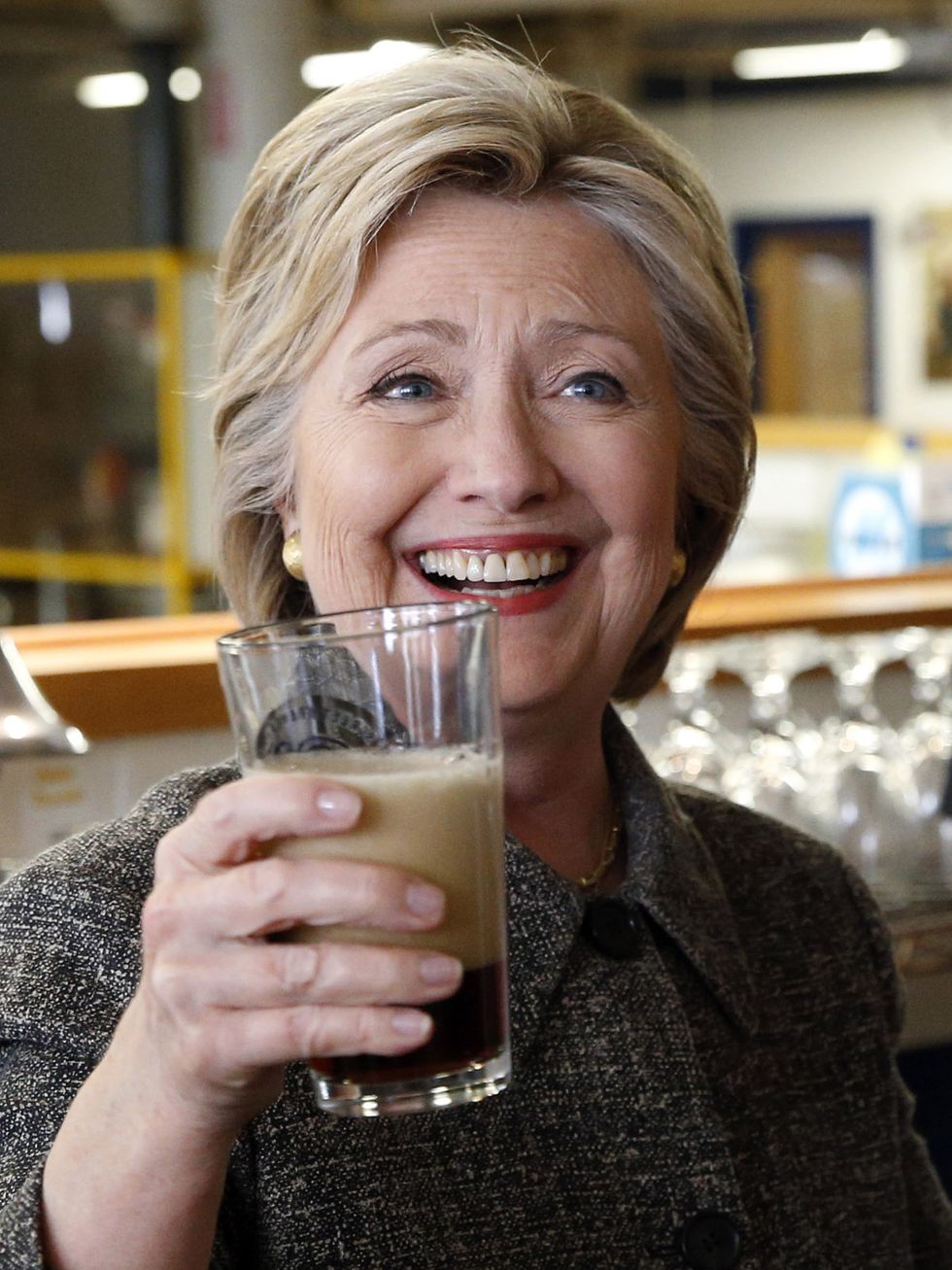 Facial expression, Drinking, Drink, Blond, Smile, Alcohol, Pint glass, Glass, Liqueur, 