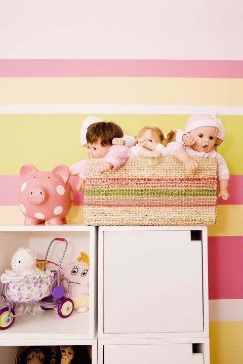 Product, Pink, Room, Nursery, Furniture, Child, Infant bed, Wallpaper, Bed, Teddy bear, 