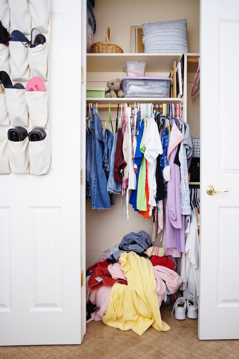 Room, Clothes hanger, Closet, Door, Shelving, Sunglasses, Wardrobe, Shelf, Collection, Home door, 